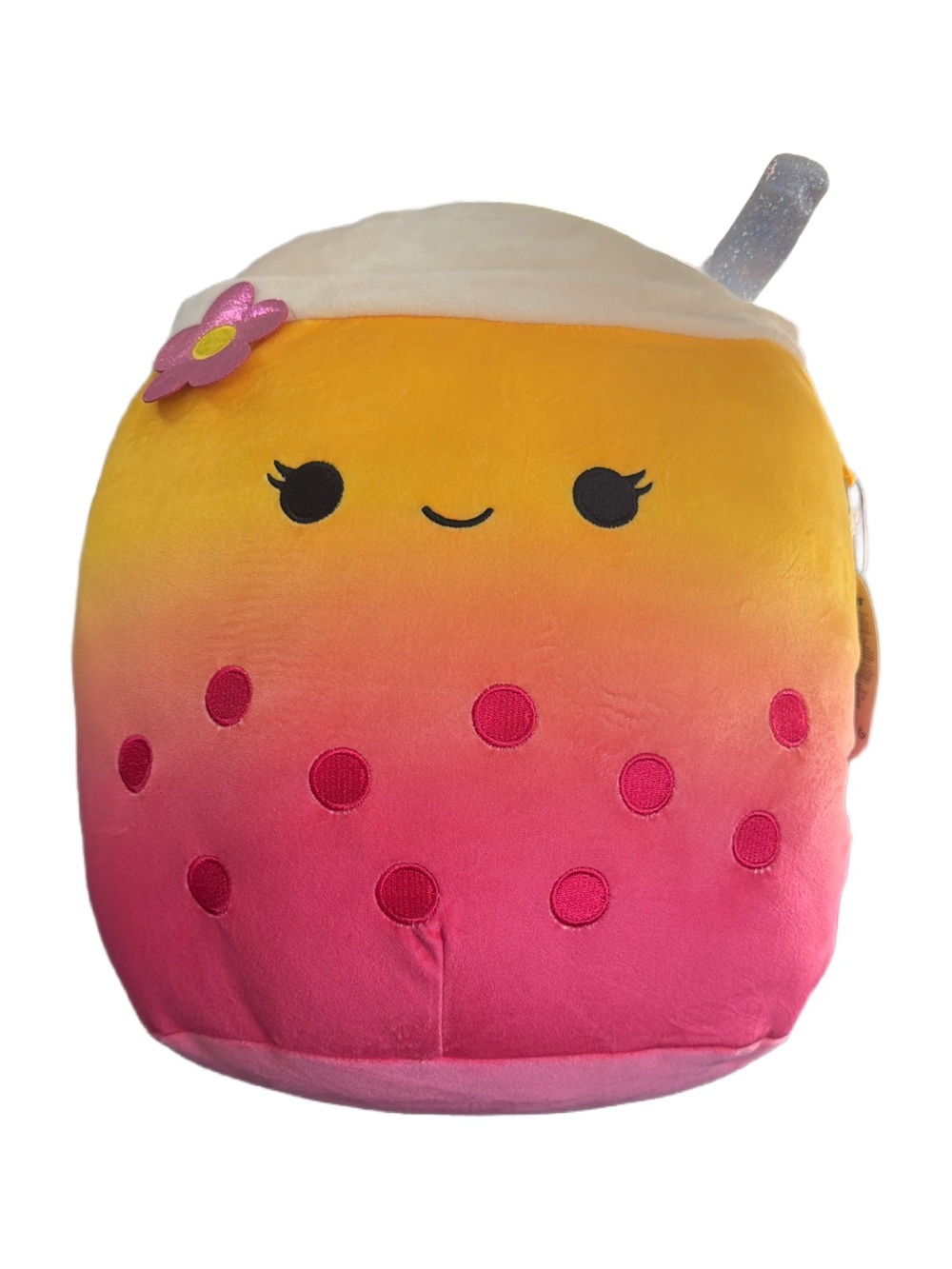 Squishmallows large  Pink & Yellow Gradient Bubble Tea Plush with Flower Accent